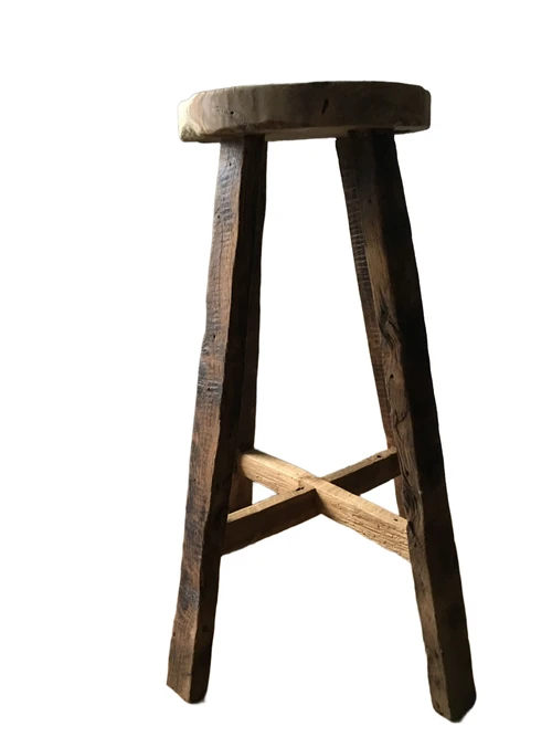 Koloniaals hardhouten hocker, krukje-tafeltje
