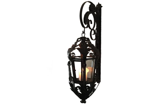 Lantern with wall bracket made of wrought iron, brown-patina, really beautiful!!!