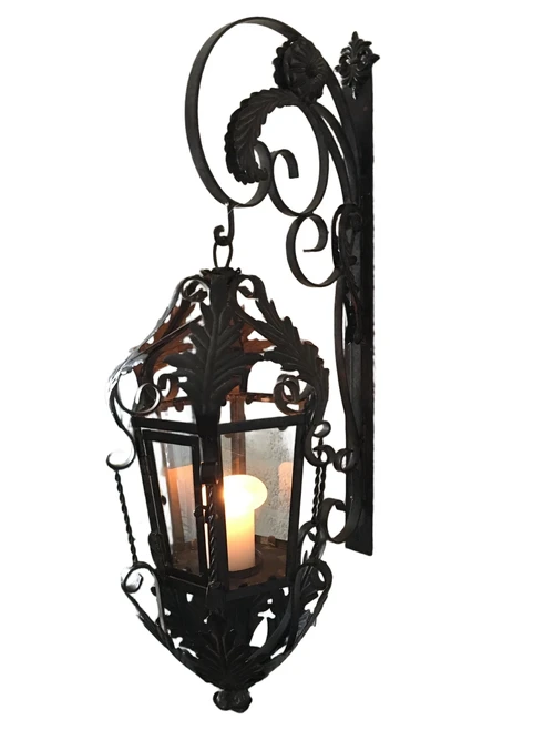 Lantern with wall bracket made of wrought iron, brown-patina, really beautiful!!!