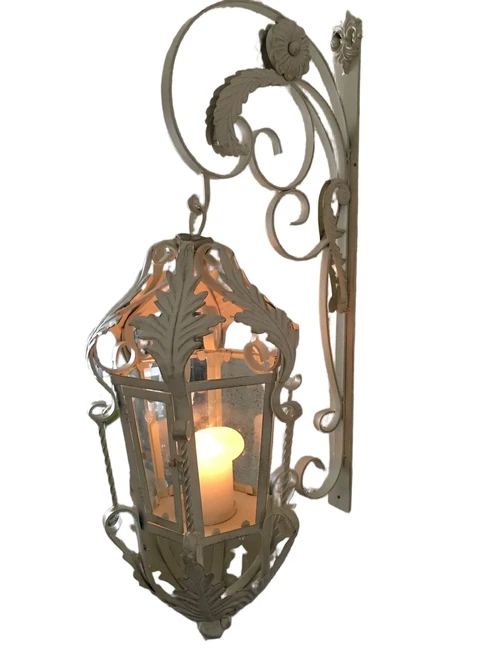 Lantern with wall bracket made of wrought iron, Old-White patina, really great looking!!!