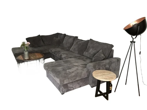 Beautiful hefty new rib fabric U-lounge corner sofa model, in multiple colors. Standcolor is Taupe