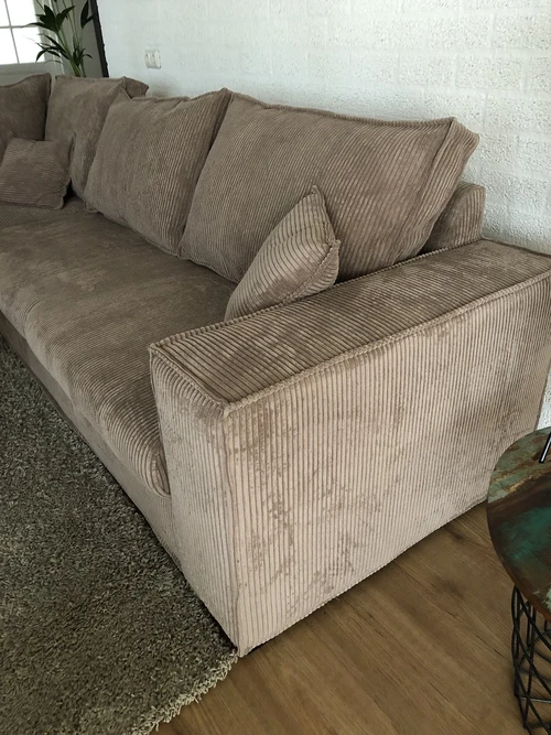 Beautiful hefty new taupe rib fabric corner sofa model