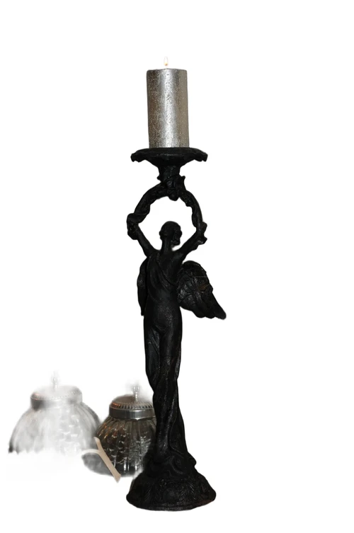 Beautiful heavy black-rust metal angel candlesticks, beautiful.