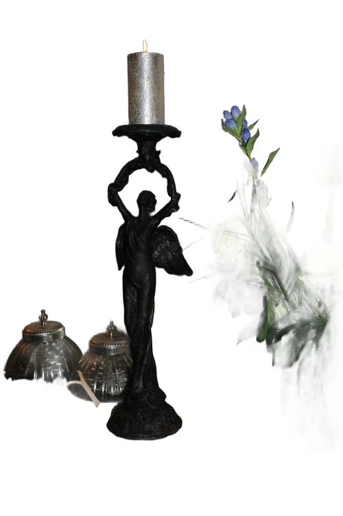 Beautiful heavy black-rust metal angel candlesticks, beautiful.