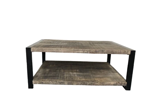 SALONTAFEL MET GIETIJZEREN ONDERSTEL -FRAME EN ZWARE HARDHOUTEN BLADEN.