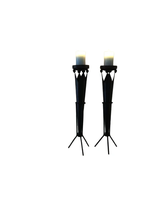 Set of beautiful standing metal castle torches with crown