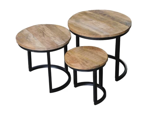 Set of 3 side tables - industrial - mango wood