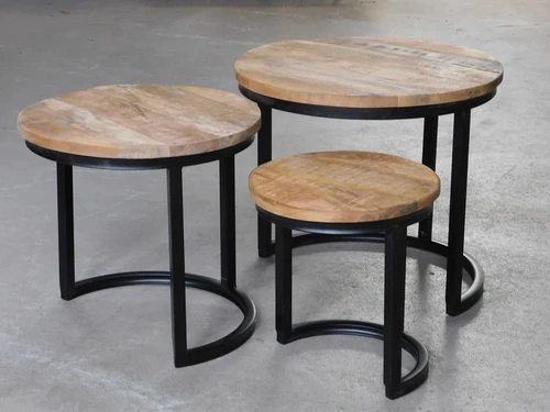 Set of 3 side tables - industrial - mango wood