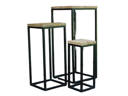 Set aus 3 Tischen - Industrial - Mangoholz mit schwarzem Metallgestell