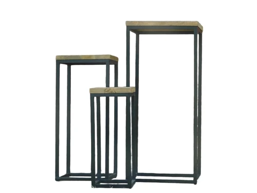 Set aus 3 Tischen - Industrial - Mangoholz mit schwarzem Metallgestell