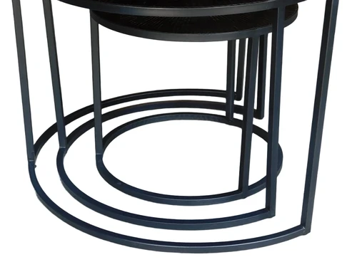 Set of 3 Tables - round - gold with black metal base