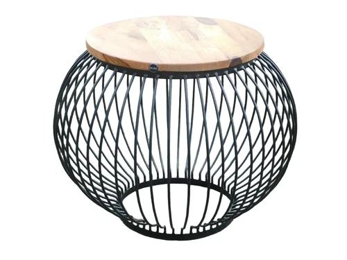 Tafel rond - van mangohout en metaal - industrieel design
