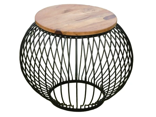 Tafel rond - van mangohout en metaal - industrieel design