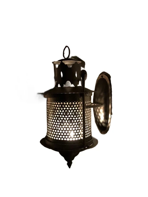 Wall lantern metal gray, perforation part to pass the light on the wall!