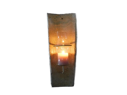 Wind light from roof tile, with candlestick and glass flask - in gold color!