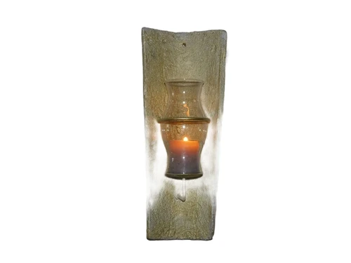 Wind light from roof tile, with candlestick and glass flask - in gold color!