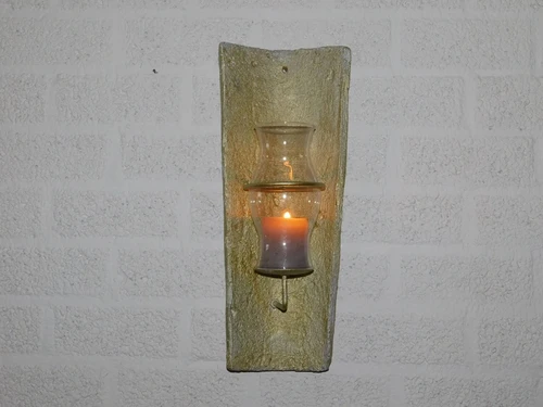 Wind light from roof tile, with candlestick and glass flask - in gold color!