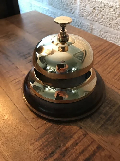 Classic Hotel Reception Desk Bell – Brass on a Wooden Base