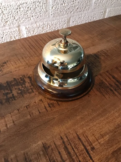 Classic Hotel Reception Desk Bell – Brass on a Wooden Base