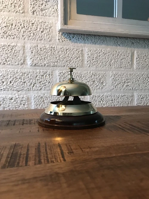 Classic Hotel Reception Desk Bell – Brass on a Wooden Base