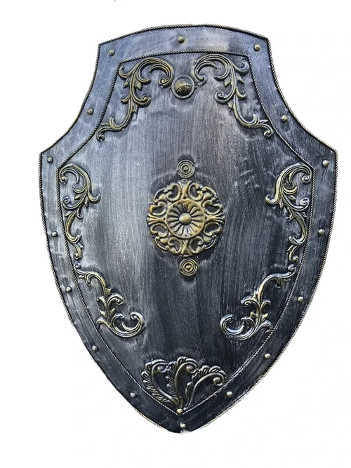 Schönes Metallschild mit messingfarbenen Ornamenten, Burgstil, großartig.