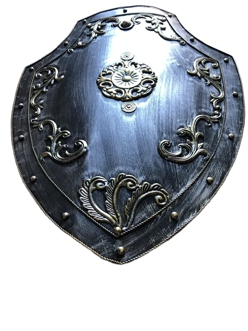 Schönes Metallschild mit messingfarbenen Ornamenten, Burgstil, großartig.