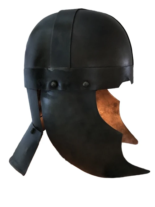 Knight's helmet copper-green metal, with ear protectors, old condition!