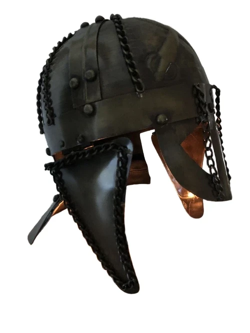 Knight's helmet copper-green, with folding ear protectors, old condition!