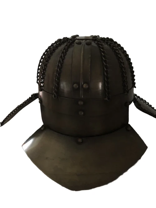 Knight's helmet copper-green, with folding ear protectors, old condition!