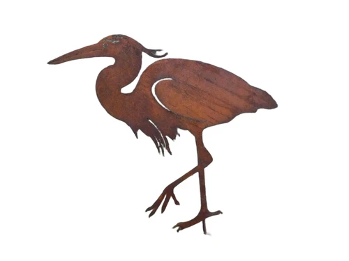 Garden Stick Heron - silhouette - rust metal