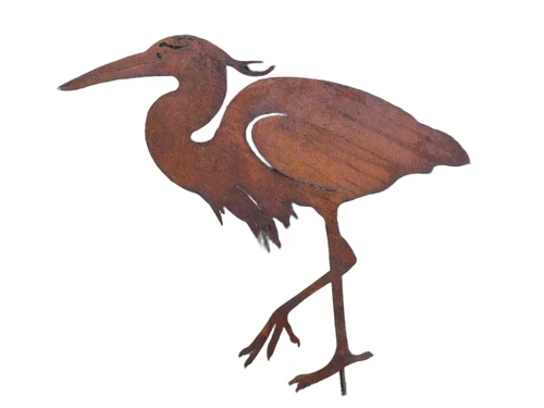 Garden Stick Heron - silhouette - rust metal