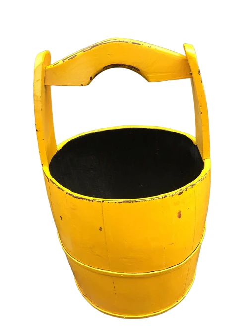 Vintage Wooden Bucket - Yellow - Height 60 cm