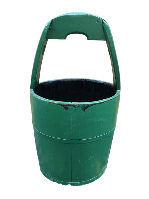 Vintage Wooden Bucket - Green - Height 60 cm