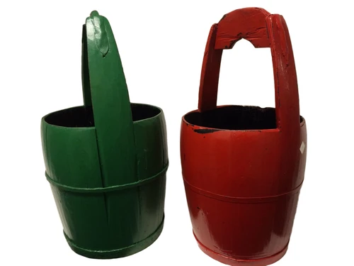 Vintage Wooden Bucket - Green - Height 60 cm