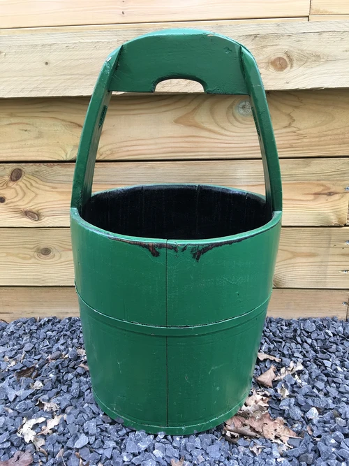 Vintage Wooden Bucket - Green - Height 60 cm