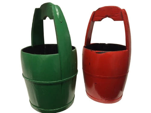 Vintage Wooden Bucket - Red - Height 60 cm