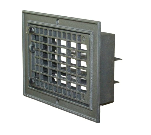 1 adjustable hot air grille fireplace, rectangular, cast iron.