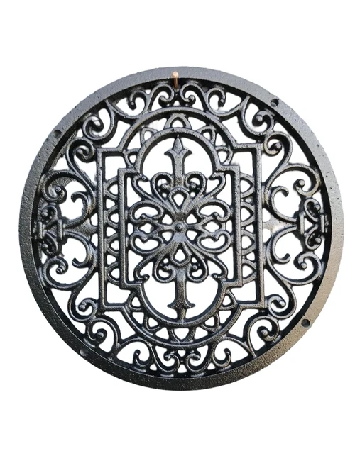 Rooster rond - Mandala, gietijzer zwart, luchtrooster