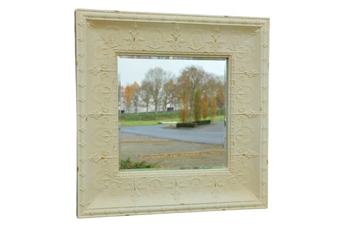 Grote forse spiegel in old-white-rust metalen frame, prachtig !
