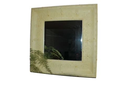 Grote forse spiegel in old-white-rust metalen frame, prachtig !