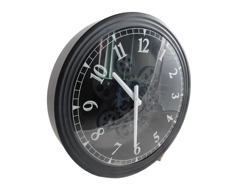Wall clock with rotating gears - black