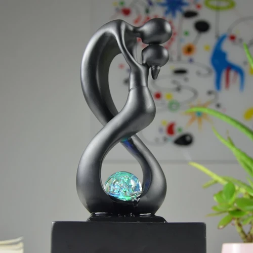 Indoor water ornament, home fountain, black, with light