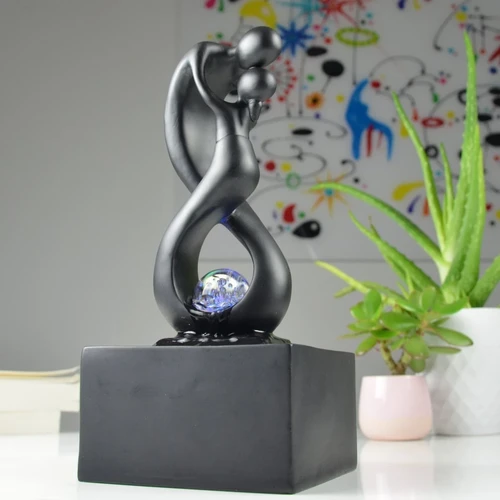Indoor water ornament, home fountain, black, with light