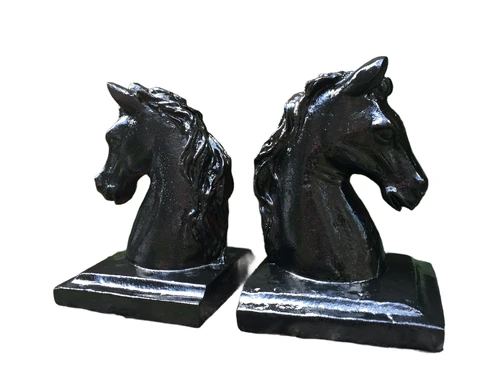 Boekensteunenset gietijzeren paardenhoofden zwart