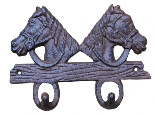 Coat rack with horses - 2-Hooks - Cast iron Brown
