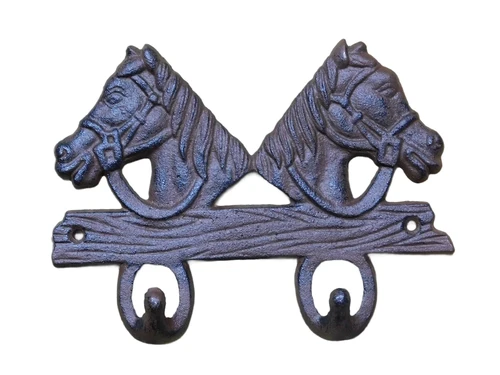 Coat rack with horses - 2-Hooks - Cast iron Brown