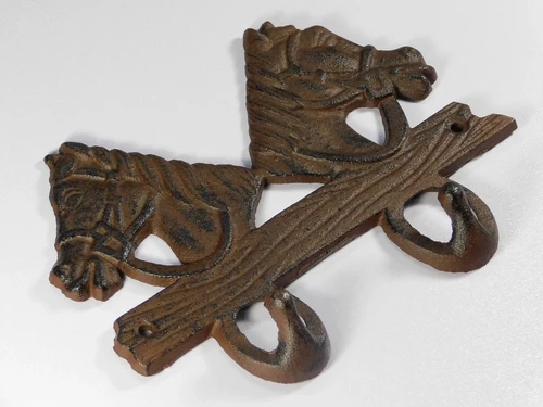 Coat rack with horses - 2-Hooks - Cast iron Brown