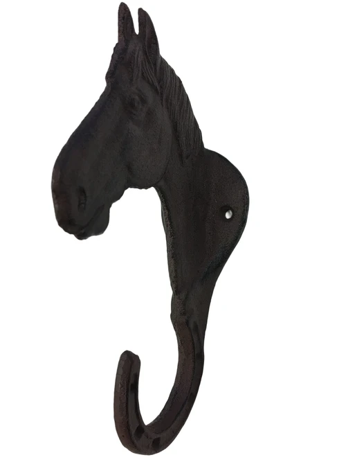 Powder coated 1 coat rack with horse head Essa, cast iron