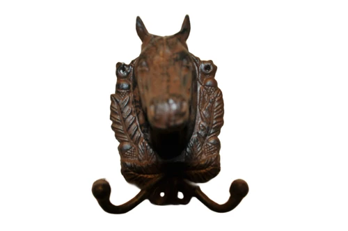 Cast iron-brown horse head with double coat hook, beautiful!!