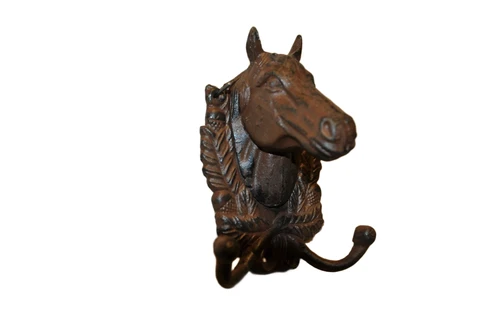Cast iron-brown horse head with double coat hook, beautiful!!